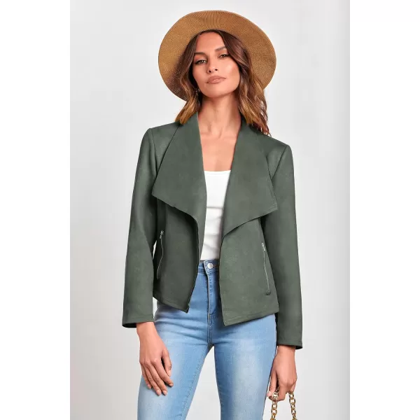 imagePRETTYGARDEN Womens Faux Suede Jackets 2023 Fall Clothes Long Sleeve Open Front Cropped Coat OutwearLight Green