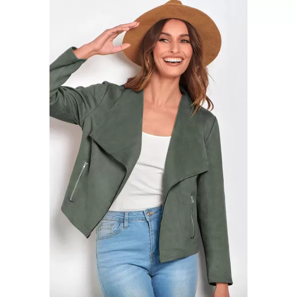 imagePRETTYGARDEN Womens Faux Suede Jackets 2023 Fall Clothes Long Sleeve Open Front Cropped Coat OutwearLight Green