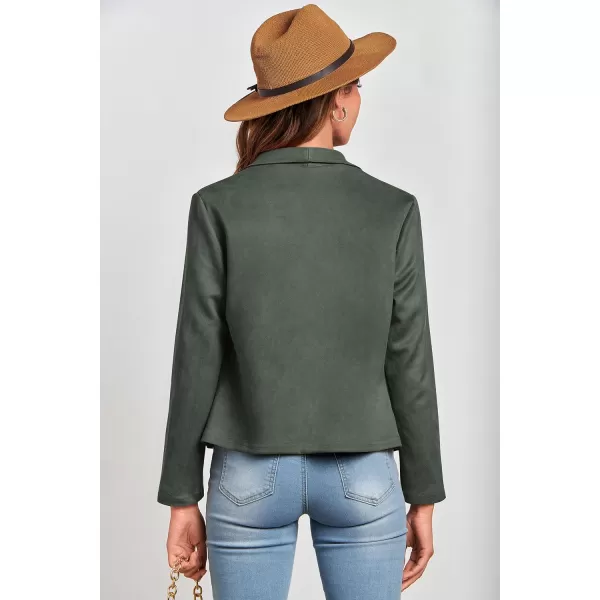 imagePRETTYGARDEN Womens Faux Suede Jackets 2023 Fall Clothes Long Sleeve Open Front Cropped Coat OutwearLight Green