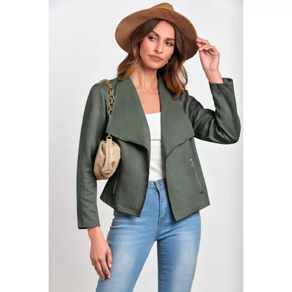 imagePRETTYGARDEN Womens Faux Suede Jackets 2023 Fall Clothes Long Sleeve Open Front Cropped Coat OutwearLight Green