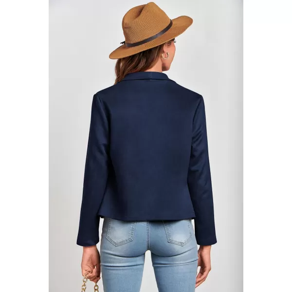 imagePRETTYGARDEN Womens Faux Suede Jackets 2023 Fall Clothes Long Sleeve Open Front Cropped Coat OutwearNavy