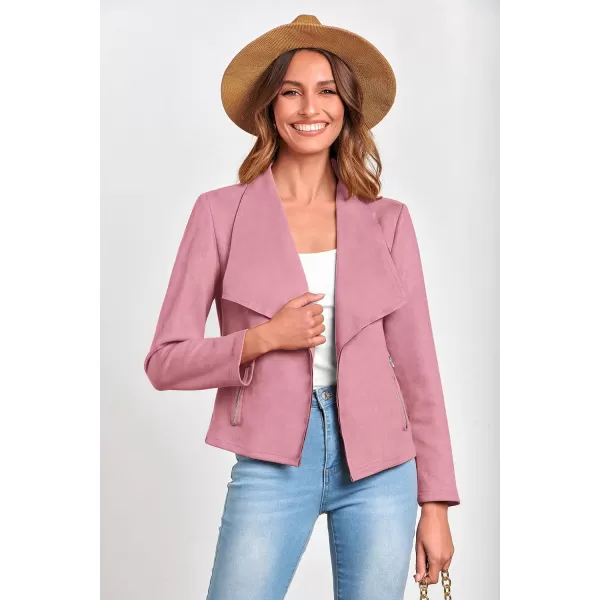 imagePRETTYGARDEN Womens Faux Suede Jackets 2023 Fall Clothes Long Sleeve Open Front Cropped Coat OutwearPink