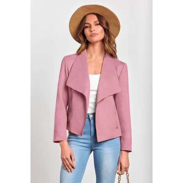 imagePRETTYGARDEN Womens Faux Suede Jackets 2023 Fall Clothes Long Sleeve Open Front Cropped Coat OutwearPink