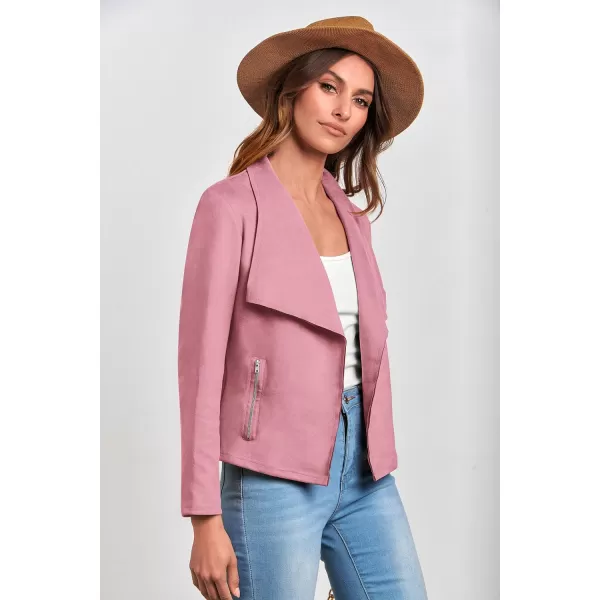 imagePRETTYGARDEN Womens Faux Suede Jackets 2023 Fall Clothes Long Sleeve Open Front Cropped Coat OutwearPink