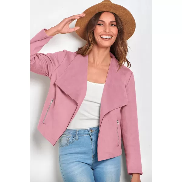 imagePRETTYGARDEN Womens Faux Suede Jackets 2023 Fall Clothes Long Sleeve Open Front Cropped Coat OutwearPink