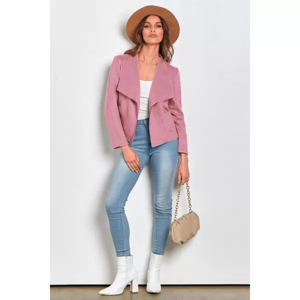 imagePRETTYGARDEN Womens Faux Suede Jackets 2023 Fall Clothes Long Sleeve Open Front Cropped Coat OutwearPink