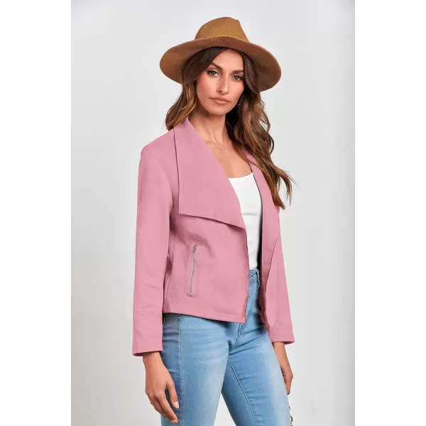 imagePRETTYGARDEN Womens Faux Suede Jackets 2023 Fall Clothes Long Sleeve Open Front Cropped Coat OutwearPink