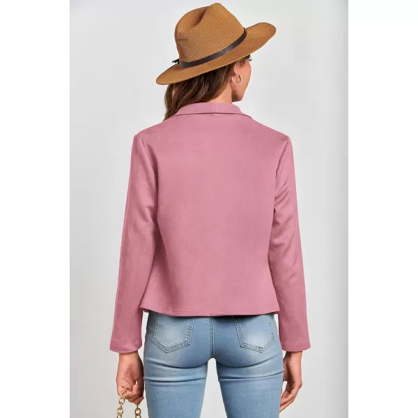 imagePRETTYGARDEN Womens Faux Suede Jackets 2023 Fall Clothes Long Sleeve Open Front Cropped Coat OutwearPink