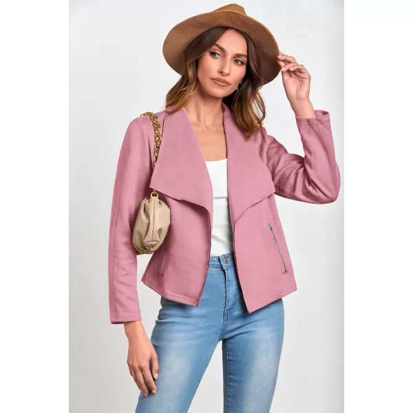 imagePRETTYGARDEN Womens Faux Suede Jackets 2023 Fall Clothes Long Sleeve Open Front Cropped Coat OutwearPink