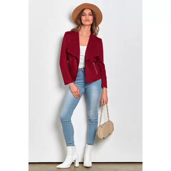 imagePRETTYGARDEN Womens Faux Suede Jackets 2023 Fall Clothes Long Sleeve Open Front Cropped Coat OutwearRed