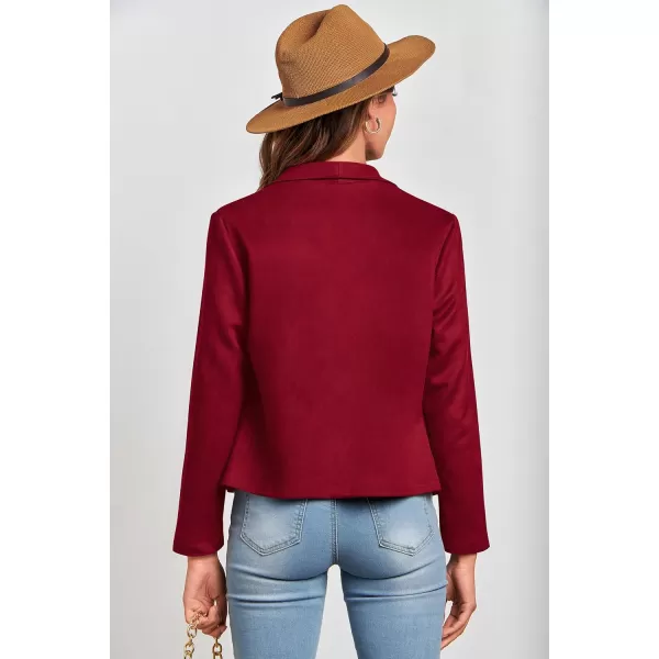 imagePRETTYGARDEN Womens Faux Suede Jackets 2023 Fall Clothes Long Sleeve Open Front Cropped Coat OutwearRed
