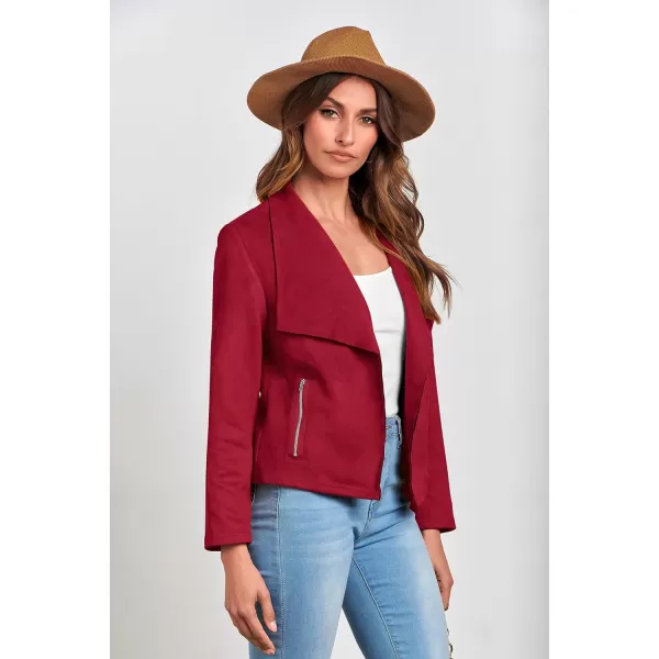 imagePRETTYGARDEN Womens Faux Suede Jackets 2023 Fall Clothes Long Sleeve Open Front Cropped Coat OutwearRed