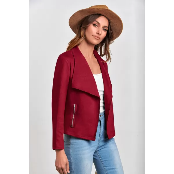 imagePRETTYGARDEN Womens Faux Suede Jackets 2023 Fall Clothes Long Sleeve Open Front Cropped Coat OutwearRed