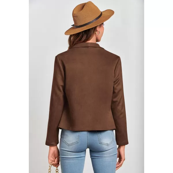 imagePRETTYGARDEN Womens Faux Suede Jackets 2024 Fall Clothes Long Sleeve Open Front Cropped Coat OutwearCoffee