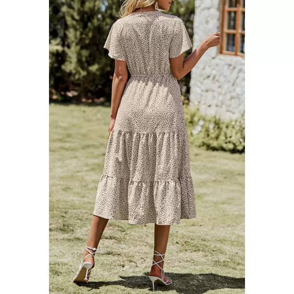 imagePRETTYGARDEN Womens Floral Boho Dress Casual Short Sleeve V Neck Ruffle Tiered 2023 Summer Swing Maxi DressesApricot Leopard