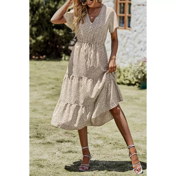 imagePRETTYGARDEN Womens Floral Boho Dress Casual Short Sleeve V Neck Ruffle Tiered 2023 Summer Swing Maxi DressesApricot Leopard
