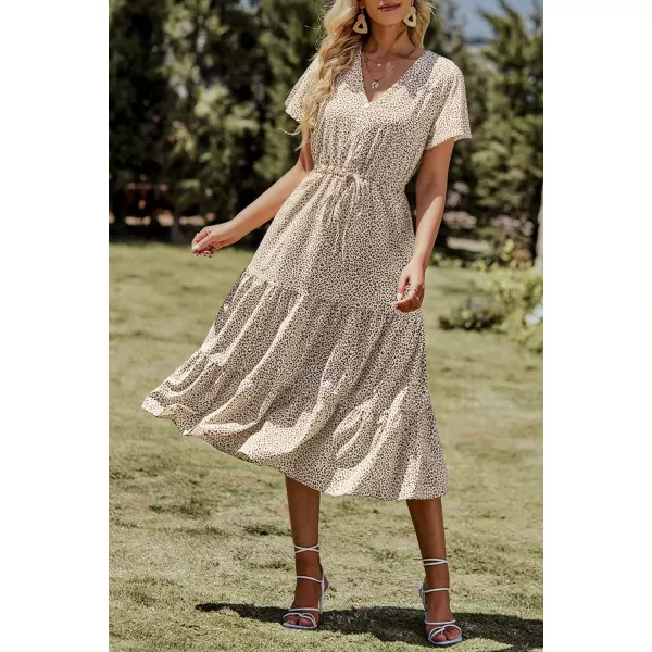 imagePRETTYGARDEN Womens Floral Boho Dress Casual Short Sleeve V Neck Ruffle Tiered 2023 Summer Swing Maxi DressesApricot Leopard