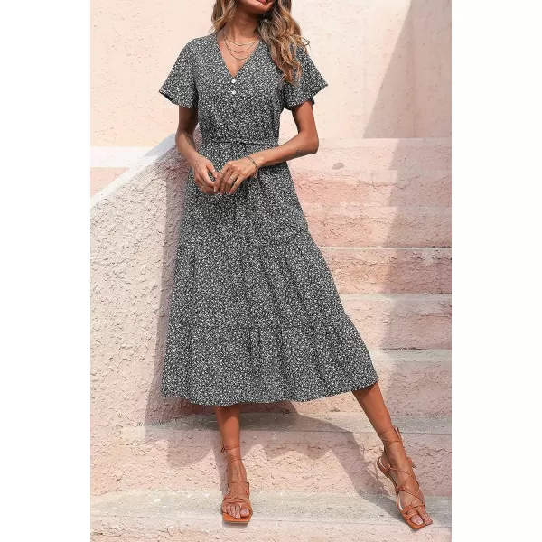 imagePRETTYGARDEN Womens Floral Boho Dress Casual Short Sleeve V Neck Ruffle Tiered 2023 Summer Swing Maxi DressesBlack Floral