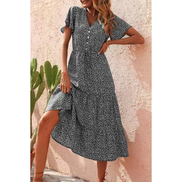 imagePRETTYGARDEN Womens Floral Boho Dress Casual Short Sleeve V Neck Ruffle Tiered 2023 Summer Swing Maxi DressesBlack Floral