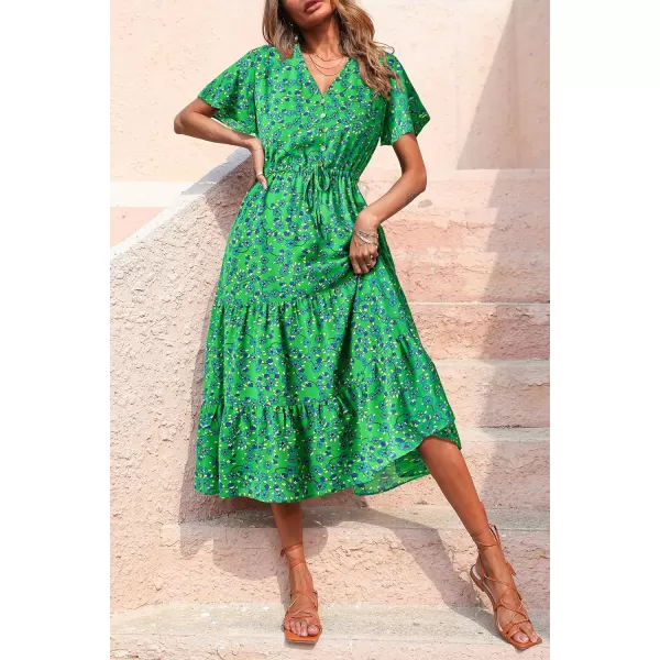 imagePRETTYGARDEN Womens Floral Boho Dress Casual Short Sleeve V Neck Ruffle Tiered 2023 Summer Swing Maxi DressesGreen Blue Floral