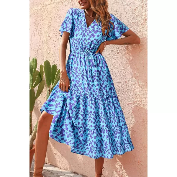 imagePRETTYGARDEN Womens Floral Boho Dress Casual Short Sleeve V Neck Ruffle Tiered 2023 Summer Swing Maxi DressesLight Blue Purple Floral