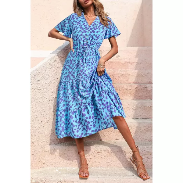 imagePRETTYGARDEN Womens Floral Boho Dress Casual Short Sleeve V Neck Ruffle Tiered 2023 Summer Swing Maxi DressesLight Blue Purple Floral