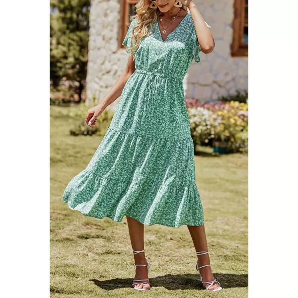 imagePRETTYGARDEN Womens Floral Boho Dress Casual Short Sleeve V Neck Ruffle Tiered 2023 Summer Swing Maxi DressesLight Green