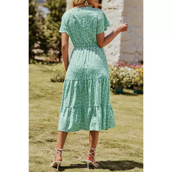 imagePRETTYGARDEN Womens Floral Boho Dress Casual Short Sleeve V Neck Ruffle Tiered 2023 Summer Swing Maxi DressesLight Green