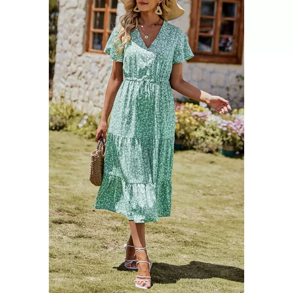 imagePRETTYGARDEN Womens Floral Boho Dress Casual Short Sleeve V Neck Ruffle Tiered 2023 Summer Swing Maxi DressesLight Green