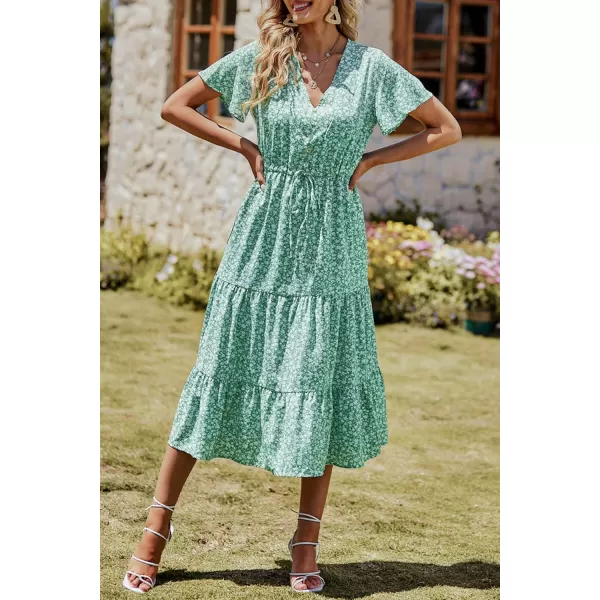 imagePRETTYGARDEN Womens Floral Boho Dress Casual Short Sleeve V Neck Ruffle Tiered 2023 Summer Swing Maxi DressesLight Green