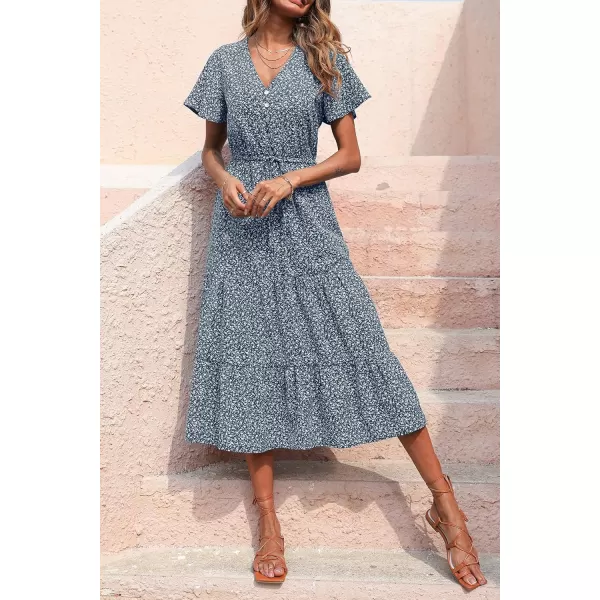imagePRETTYGARDEN Womens Floral Boho Dress Casual Short Sleeve V Neck Ruffle Tiered 2023 Summer Swing Maxi DressesNavy Floral