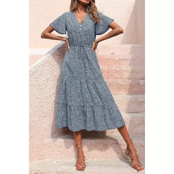 imagePRETTYGARDEN Womens Floral Boho Dress Casual Short Sleeve V Neck Ruffle Tiered 2023 Summer Swing Maxi DressesNavy Floral