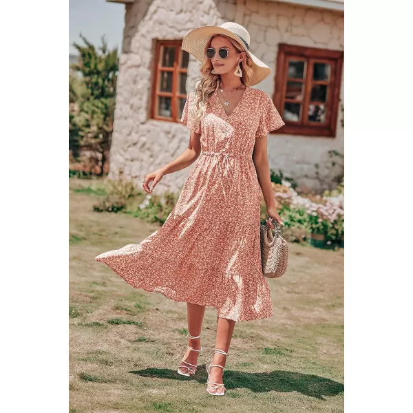 imagePRETTYGARDEN Womens Floral Boho Dress Casual Short Sleeve V Neck Ruffle Tiered 2023 Summer Swing Maxi DressesOrange Yellow