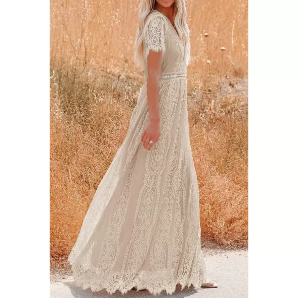 imagePRETTYGARDEN Womens Floral Lace Maxi Dress 2023 Short Sleeve V Neck Bridesmaid Wedding Evening Party DressesApricot