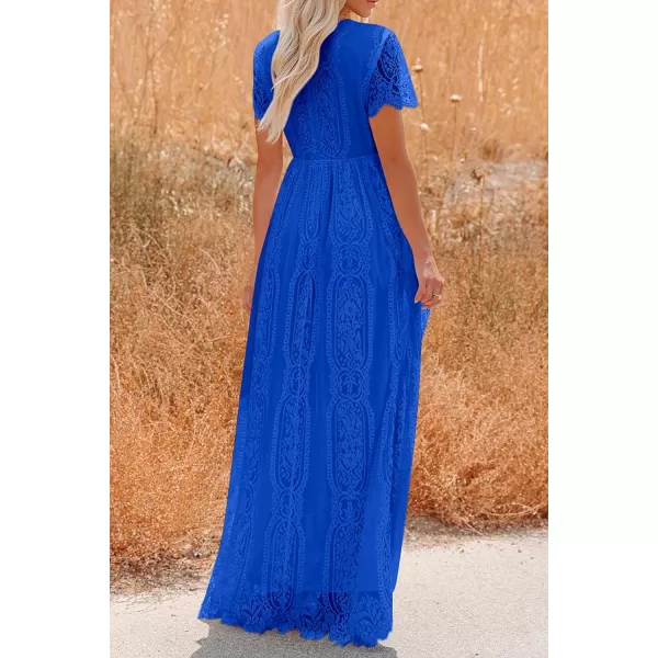 imagePRETTYGARDEN Womens Floral Lace Maxi Dress 2023 Short Sleeve V Neck Bridesmaid Wedding Evening Party DressesBrilliant Blue