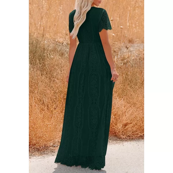 imagePRETTYGARDEN Womens Floral Lace Maxi Dress 2023 Short Sleeve V Neck Bridesmaid Wedding Evening Party DressesDark Green