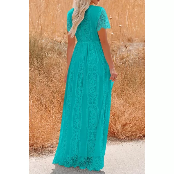 imagePRETTYGARDEN Womens Floral Lace Maxi Dress 2023 Short Sleeve V Neck Bridesmaid Wedding Evening Party DressesLake Blue