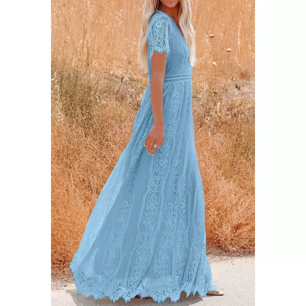 imagePRETTYGARDEN Womens Floral Lace Maxi Dress 2023 Short Sleeve V Neck Bridesmaid Wedding Evening Party DressesLight Blue