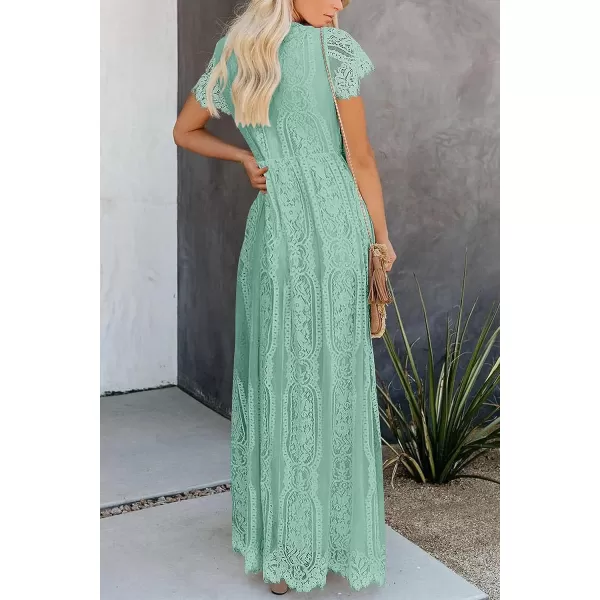 imagePRETTYGARDEN Womens Floral Lace Maxi Dress 2023 Short Sleeve V Neck Bridesmaid Wedding Evening Party DressesLight Green