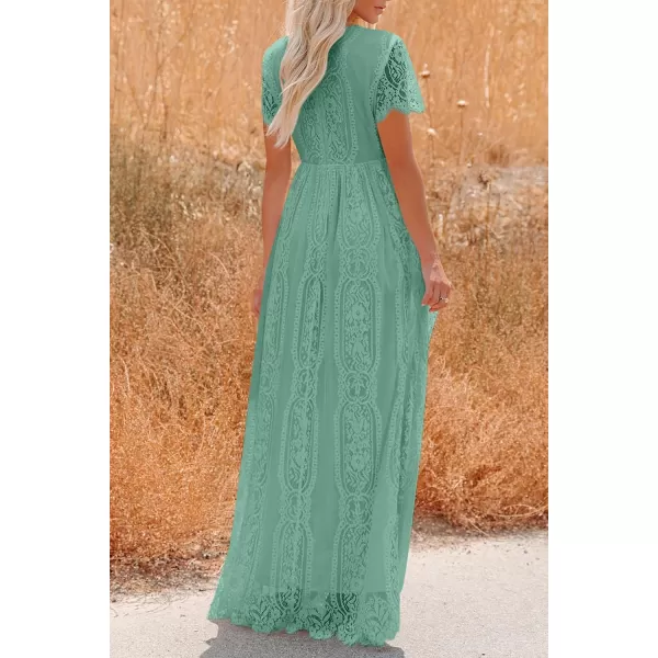 imagePRETTYGARDEN Womens Floral Lace Maxi Dress 2023 Short Sleeve V Neck Bridesmaid Wedding Evening Party DressesLight Green