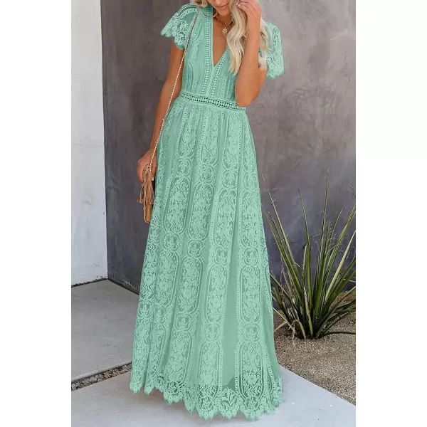 imagePRETTYGARDEN Womens Floral Lace Maxi Dress 2023 Short Sleeve V Neck Bridesmaid Wedding Evening Party DressesLight Green