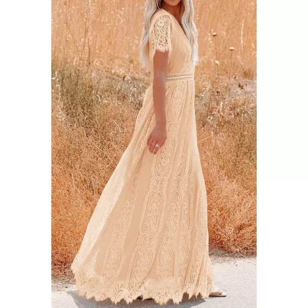 imagePRETTYGARDEN Womens Floral Lace Maxi Dress 2023 Short Sleeve V Neck Bridesmaid Wedding Evening Party DressesLight Yellow