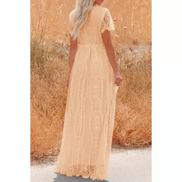 imagePRETTYGARDEN Womens Floral Lace Maxi Dress 2023 Short Sleeve V Neck Bridesmaid Wedding Evening Party DressesLight Yellow