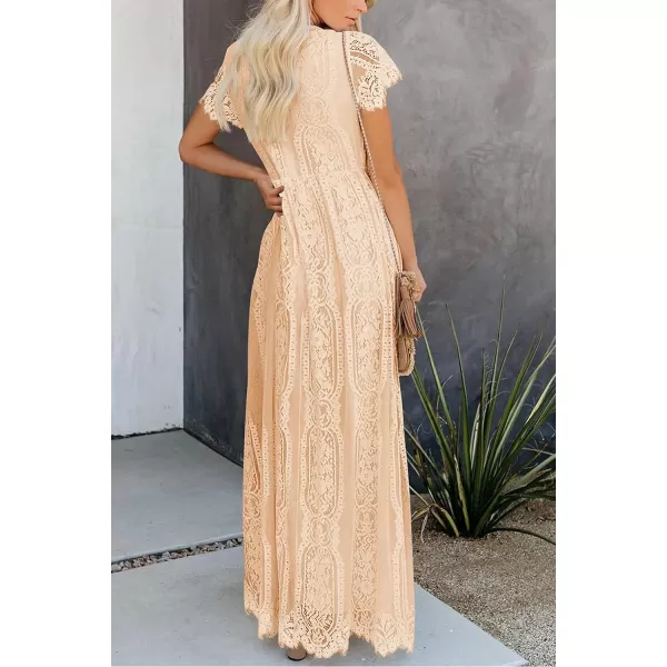 imagePRETTYGARDEN Womens Floral Lace Maxi Dress 2023 Short Sleeve V Neck Bridesmaid Wedding Evening Party DressesLight Yellow