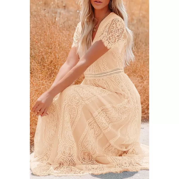 imagePRETTYGARDEN Womens Floral Lace Maxi Dress 2023 Short Sleeve V Neck Bridesmaid Wedding Evening Party DressesLight Yellow