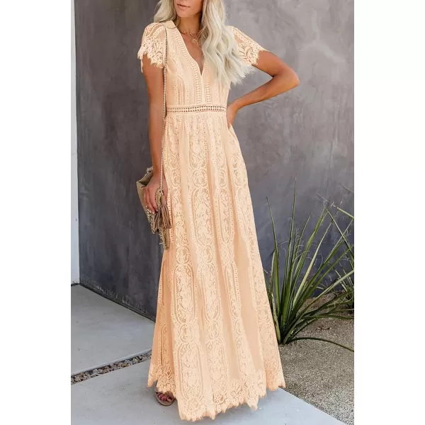 imagePRETTYGARDEN Womens Floral Lace Maxi Dress 2023 Short Sleeve V Neck Bridesmaid Wedding Evening Party DressesLight Yellow