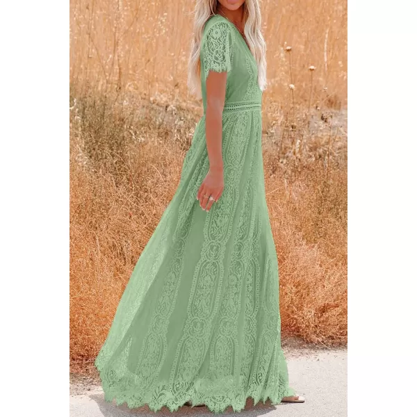 imagePRETTYGARDEN Womens Floral Lace Maxi Dress 2023 Short Sleeve V Neck Bridesmaid Wedding Evening Party DressesMint Green