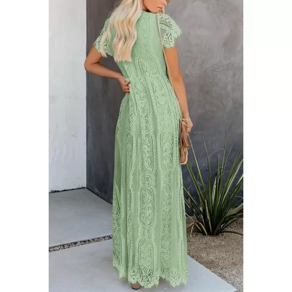 imagePRETTYGARDEN Womens Floral Lace Maxi Dress 2023 Short Sleeve V Neck Bridesmaid Wedding Evening Party DressesMint Green