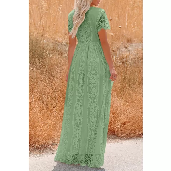 imagePRETTYGARDEN Womens Floral Lace Maxi Dress 2023 Short Sleeve V Neck Bridesmaid Wedding Evening Party DressesMint Green