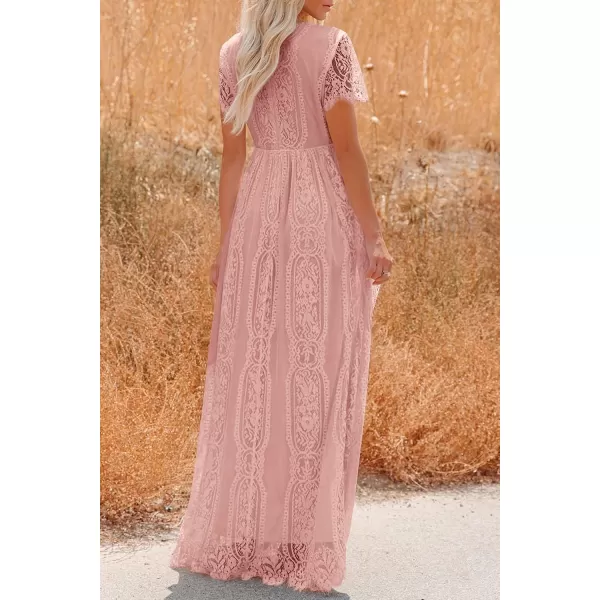 imagePRETTYGARDEN Womens Floral Lace Maxi Dress 2023 Short Sleeve V Neck Bridesmaid Wedding Evening Party DressesPink